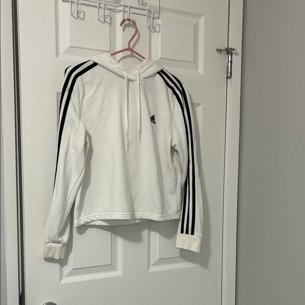 Adidas White Hoodie with Black Sleeve Stripes